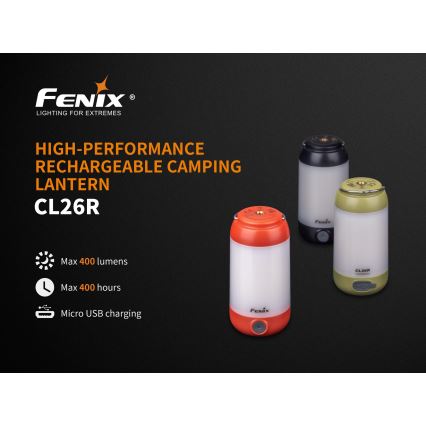 Fenix CL26RRED - LED Stmievateľná prenosná nabíjacia lampa LED/USB/2xCR123A IP66 400 lm 400 h 2600 mAh oranžová