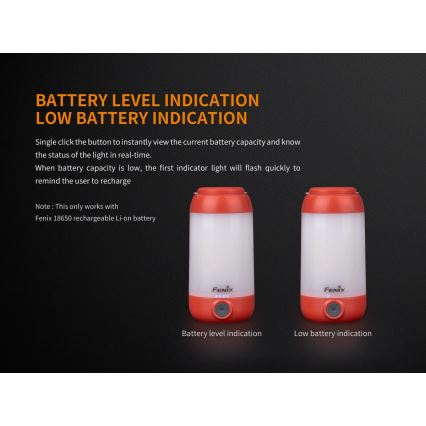 Fenix CL26RRED - LED Stmievateľná prenosná nabíjacia lampa LED/USB/2xCR123A IP66 400 lm 400 h 2600 mAh oranžová
