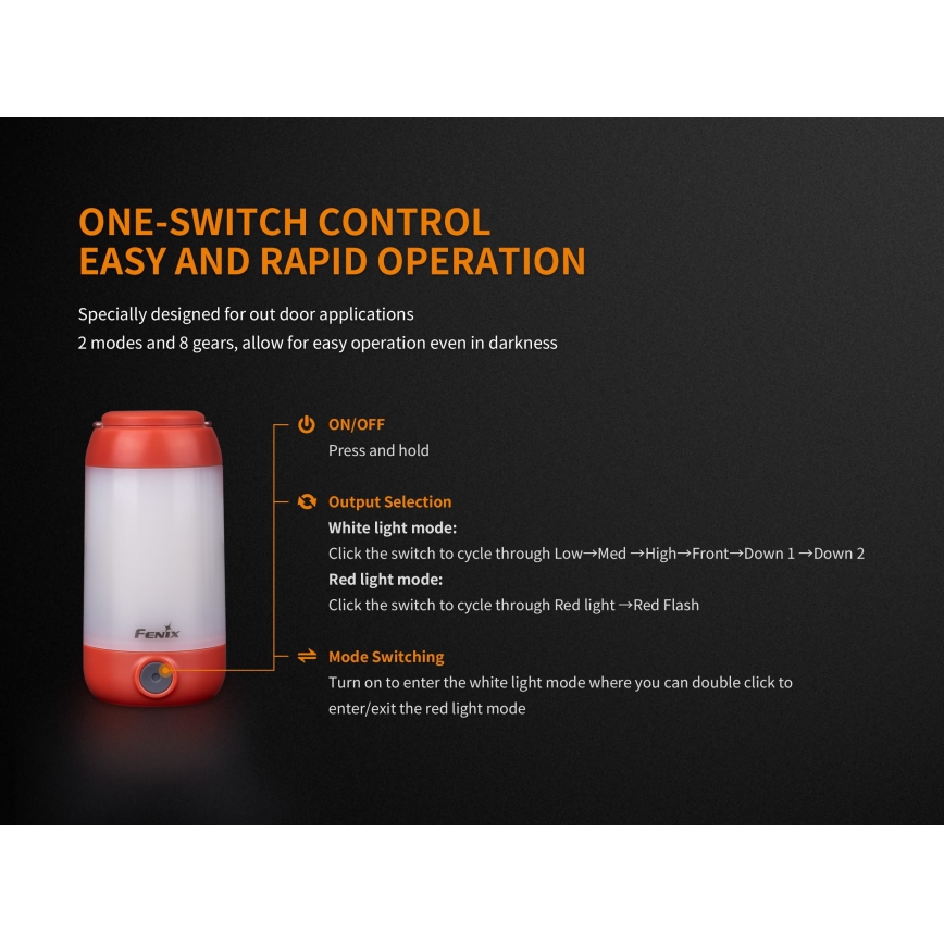Fenix CL26RRED - LED Stmievateľná prenosná nabíjacia lampa LED/USB/2xCR123A IP66 400 lm 400 h 2600 mAh oranžová