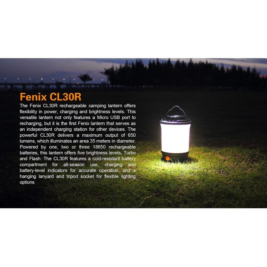 Fenix CL30R - LED Prenosná nabíhacia lampa LED/USB/6xCR123A IPX7 650 lm 300 h 2600 mAh