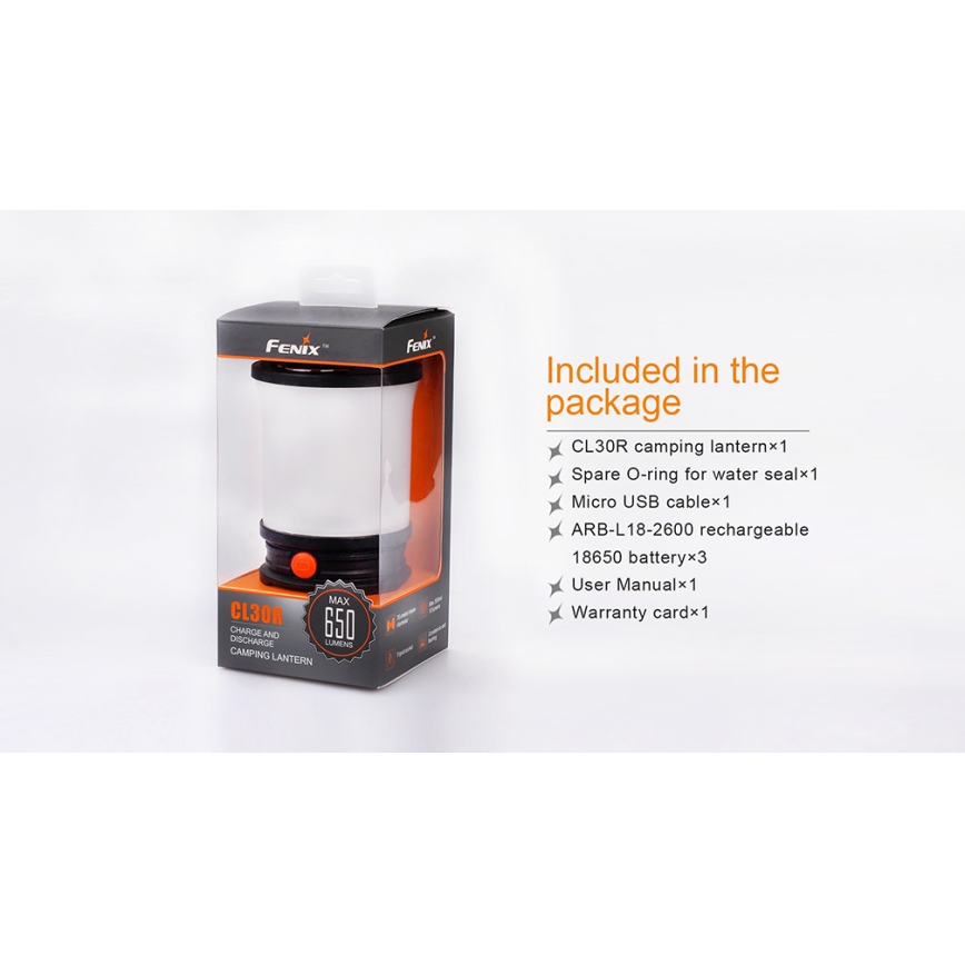 Fenix CL30R - LED Prenosná nabíhacia lampa LED/USB/6xCR123A IPX7 650 lm 300 h 2600 mAh