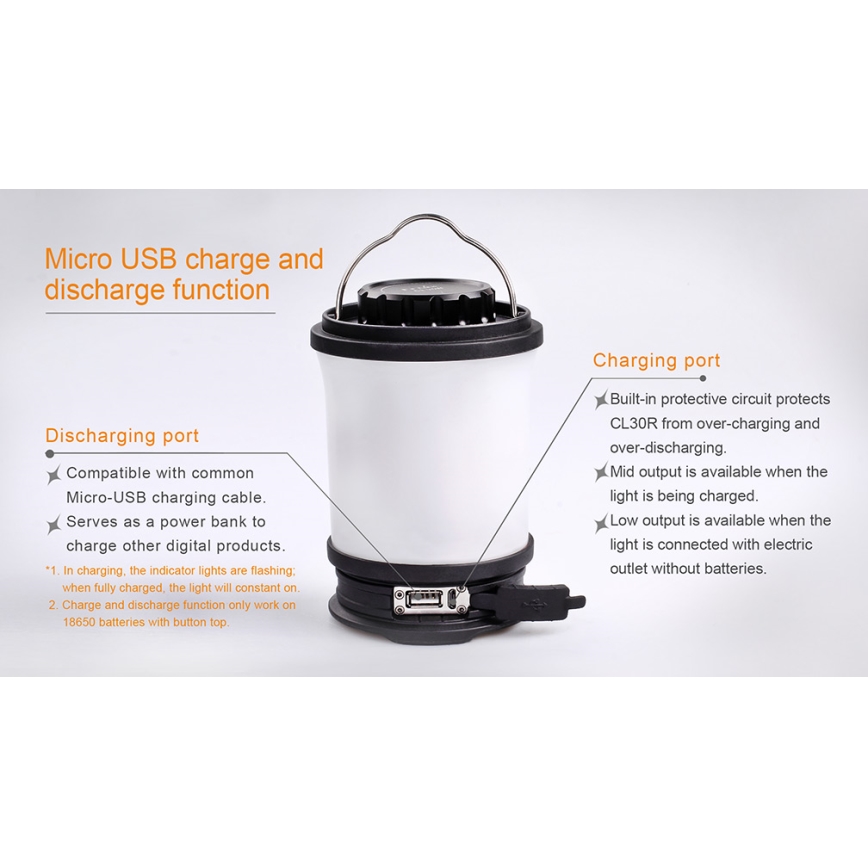Fenix CL30R - LED Prenosná nabíhacia lampa LED/USB/6xCR123A IPX7 650 lm 300 h 2600 mAh