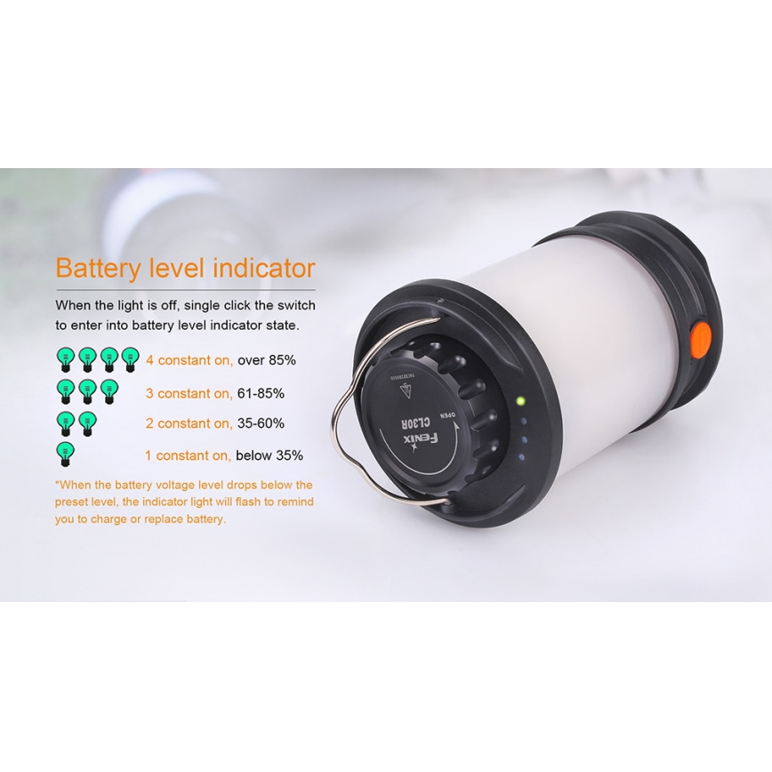 Fenix CL30R - LED Prenosná nabíhacia lampa LED/USB/6xCR123A IPX7 650 lm 300 h 2600 mAh