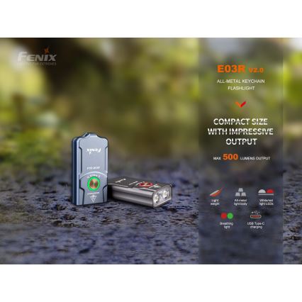Fenix E03RV20GREY - LED nabíjacia baterka LED/USB IP66 500 lm 30 h 400 mAh