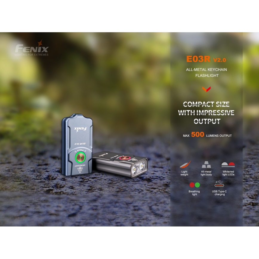 Fenix E03RV20GREY - LED nabíjacia baterka LED/USB IP66 500 lm 30 h 400 mAh
