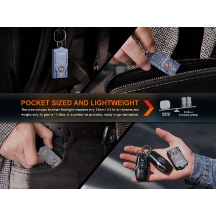Fenix E03RV20GREY - LED nabíjacia baterka LED/USB IP66 500 lm 30 h 400 mAh