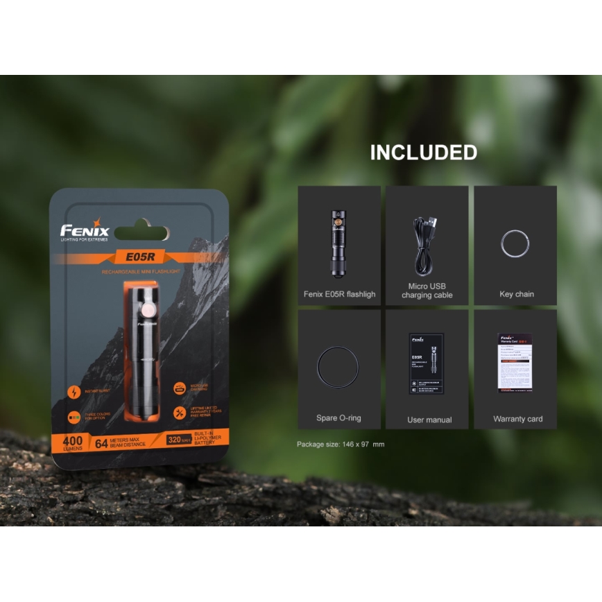 Fenix E05RBLC - LED Nabíjacia baterka LED/USB IP68 400 lm 30 h