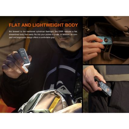 Fenix E06RTKS - LED Stmievateľná nabíjacia baterka UV LED/USB IP66 700 lm 60 h 750 mAh tyrkysová