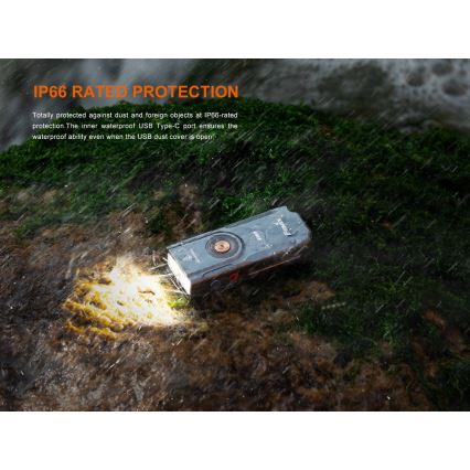 Fenix E06RTKS - LED Stmievateľná nabíjacia baterka UV LED/USB IP66 700 lm 60 h 750 mAh tyrkysová