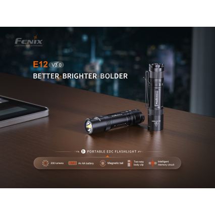 Fenix E12V30 - LED stmievateľná nabíjateľná baterka LED/1xAA 2000 mAh IP68 200 lm 100 h čierna