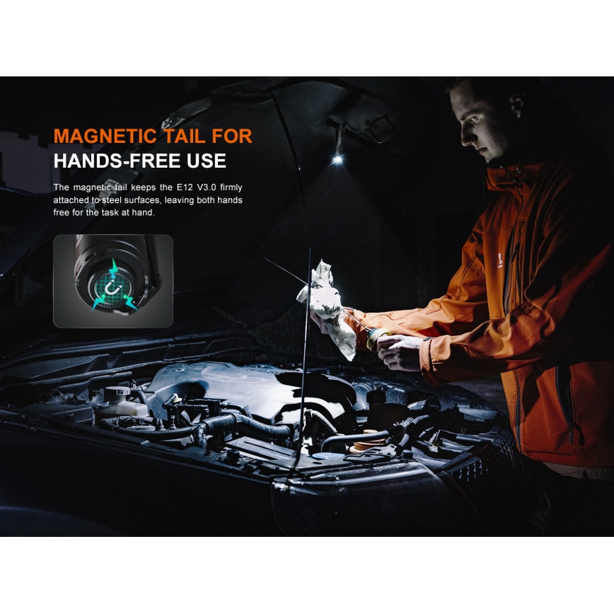 Fenix E12V30 - LED stmievateľná nabíjateľná baterka LED/1xAA 2000 mAh IP68 200 lm 100 h čierna
