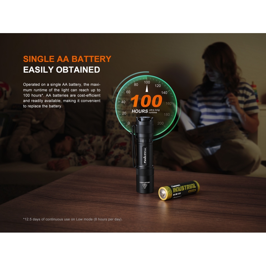 Fenix E12V30 - LED stmievateľná nabíjateľná baterka LED/1xAA 2000 mAh IP68 200 lm 100 h čierna