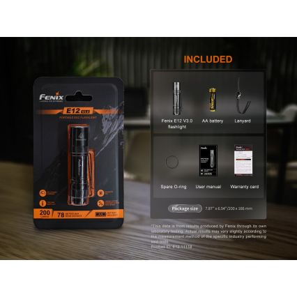 Fenix E12V30 - LED stmievateľná nabíjateľná baterka LED/1xAA 2000 mAh IP68 200 lm 100 h čierna