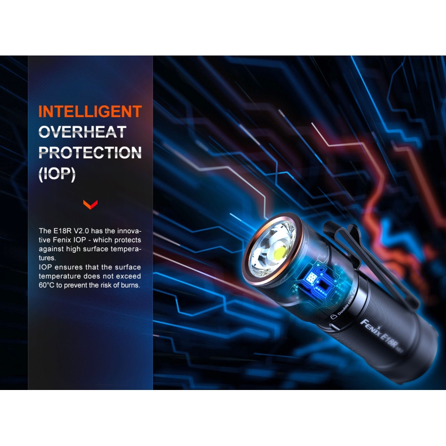 Fenix E18RV20800 - LED stmievateľná nabíjateľná baterka LED/USB/1xCR123A 800 mAh IP68 1200 lm 200 h čierna