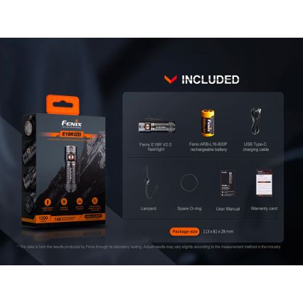 Fenix E18RV20800 - LED stmievateľná nabíjateľná baterka LED/USB/1xCR123A 800 mAh IP68 1200 lm 200 h čierna