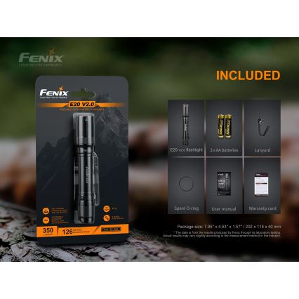 Fenix E20V20 - LED Baterka LED/2xAA IP68 350 lm 200 h