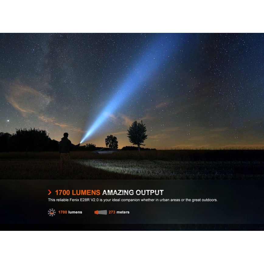 Fenix E28RV20 - LED Stmievateľná nabíjacia baterka LED/USB/2xCR123A IP68 1700 lm 260 h 3400 mAh
