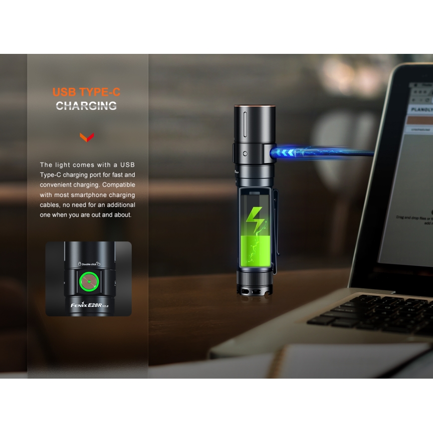 Fenix E28RV20 - LED Stmievateľná nabíjacia baterka LED/USB/2xCR123A IP68 1700 lm 260 h 3400 mAh