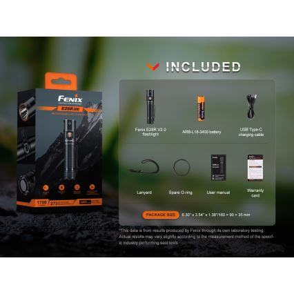 Fenix E28RV20 - LED Stmievateľná nabíjacia baterka LED/USB/2xCR123A IP68 1700 lm 260 h 3400 mAh