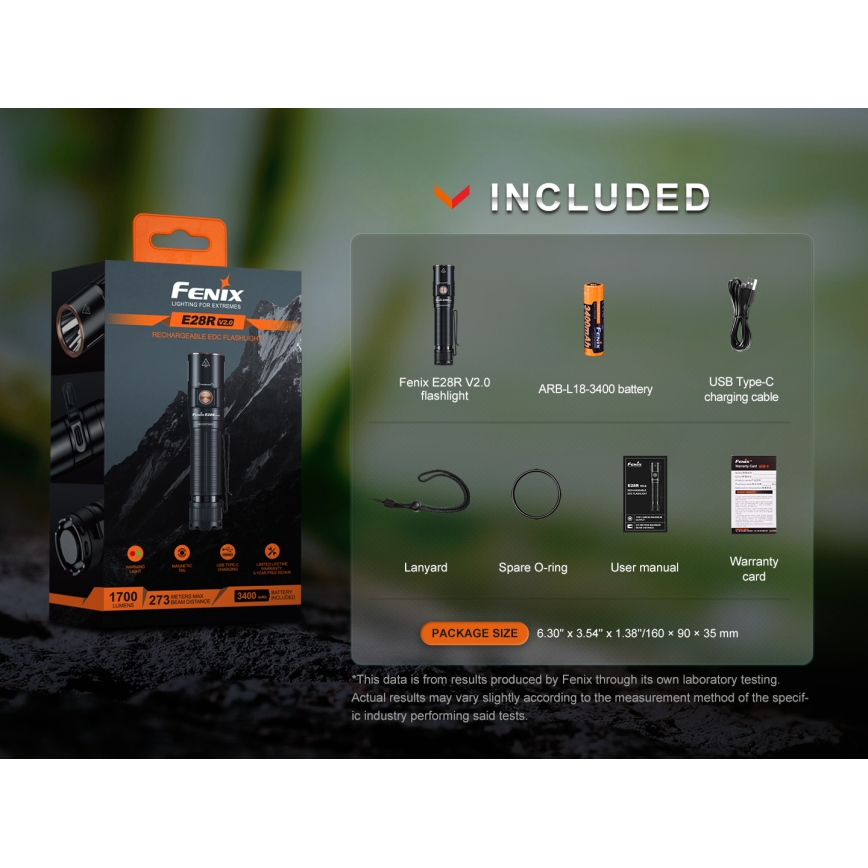 Fenix E28RV20 - LED Stmievateľná nabíjacia baterka LED/USB/2xCR123A IP68 1700 lm 260 h 3400 mAh