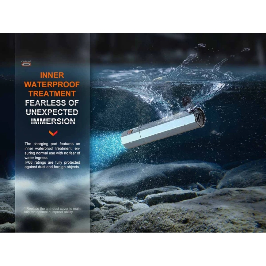 Fenix ECPBLUE - LED nabíjacia baterka s powerbankou USB IP68 1600 lm 504 h 5000 mAh modrá