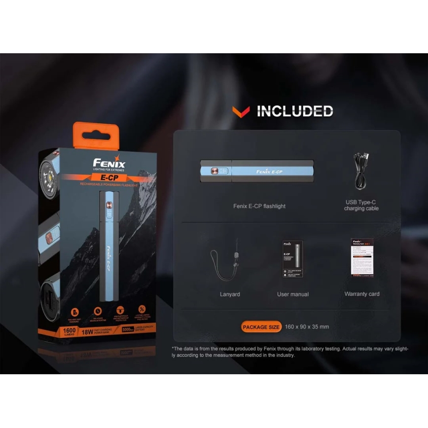 Fenix ECPBLUE - LED nabíjacia baterka s powerbankou USB IP68 1600 lm 504 h 5000 mAh modrá