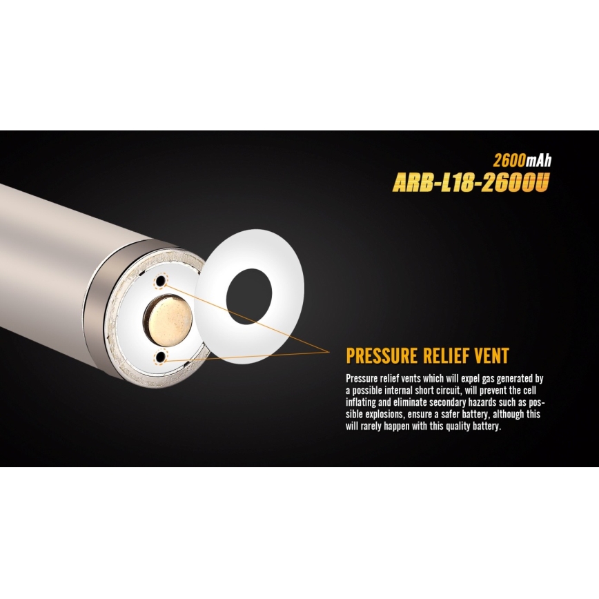 Fenix FE18650LI26USB - 1 ks Nabíjateľná batéria s USB, 3,6 V, 2600 mAh