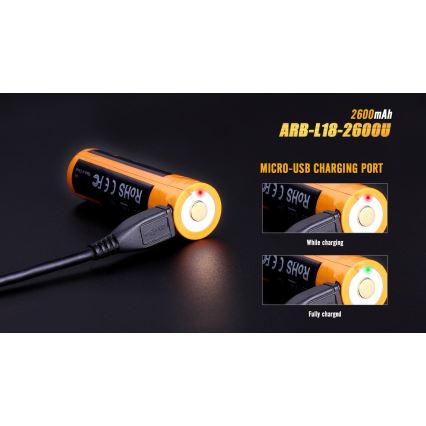 Fenix FE18650LI26USB - 1 ks Nabíjateľná batéria s USB, 3,6 V, 2600 mAh