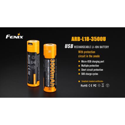 Fenix FE18650LI35USB - 1 ks USB nabíjateľný lítium-iónový akumulátor/3,6V 3500 mAh