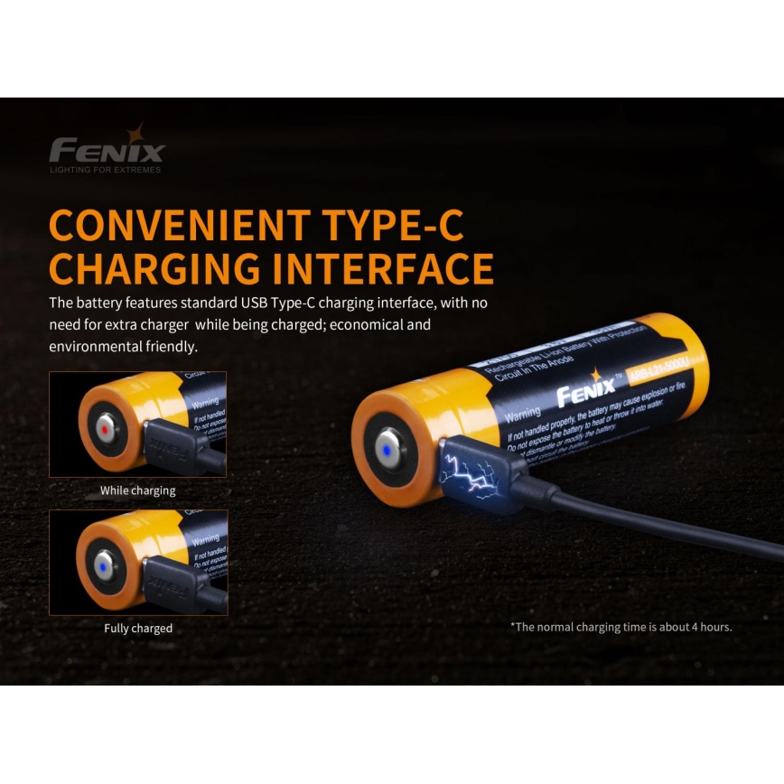 Fenix FE21700USB - 1ks Nabíjacia batéria USB/3,6V 5000 mAh