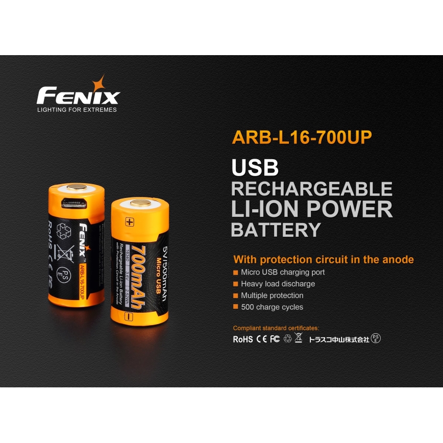 Fenix FERCR123ALIIONUP - 1 ks Nabíjateľná batéria USB/3,6 V 700 mAh