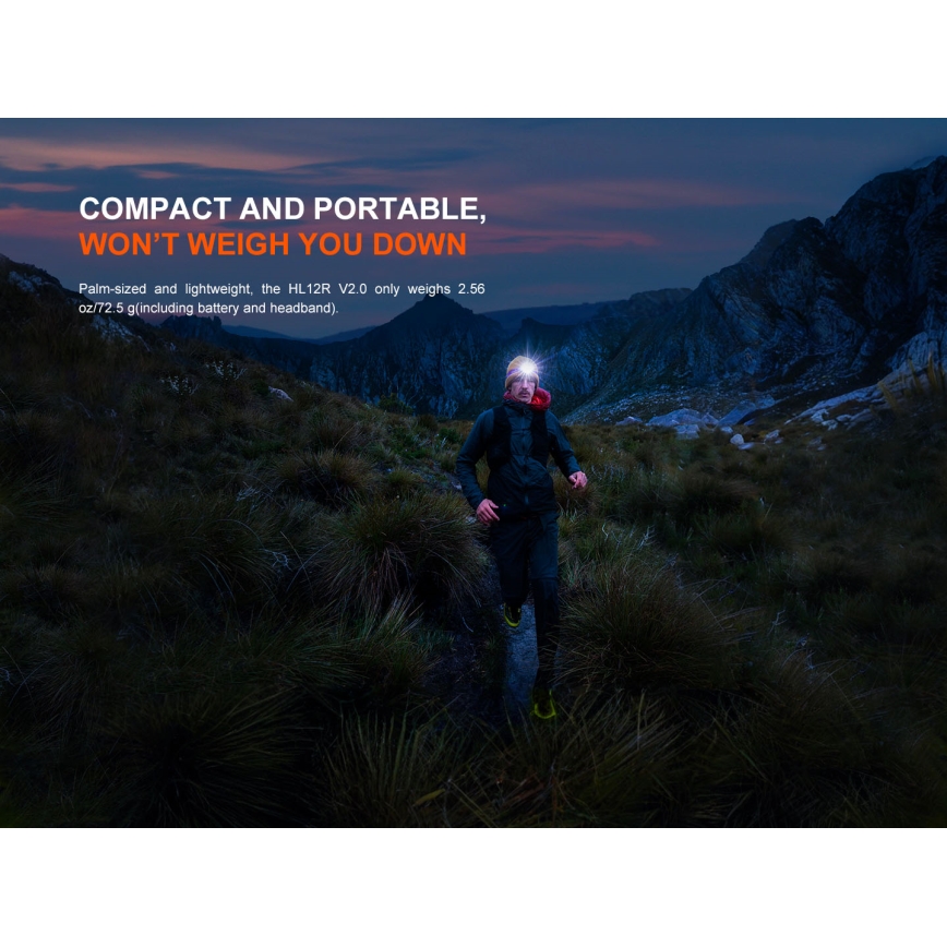 Fenix HL12RV20BLC - stmievaľná dobíjateľná čelovka LED/USB 950 mAh IP66 500 lm 112 h čierna