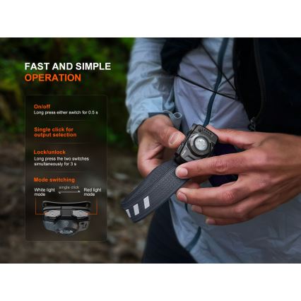 Fenix HL12RV20BLC - stmievaľná dobíjateľná čelovka LED/USB 950 mAh IP66 500 lm 112 h čierna