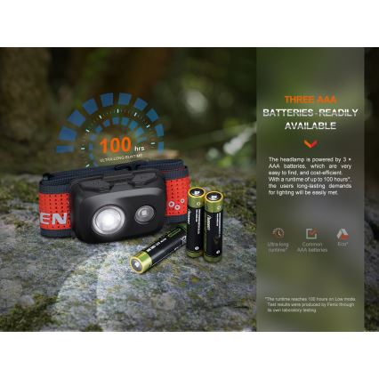 Fenix HL16V2BLK - LED Čelovka LED/3xAAA IP66 450 lm 200 h čierna/oranžová