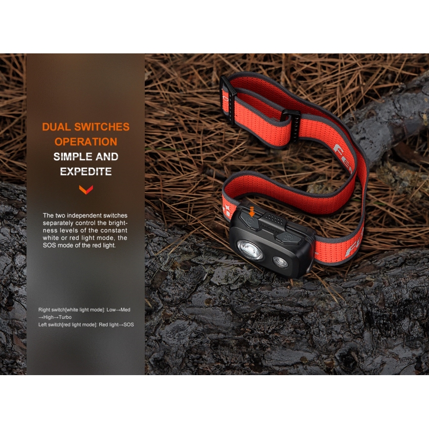 Fenix HL16V2BLK - LED Čelovka LED/3xAAA IP66 450 lm 200 h čierna/oranžová