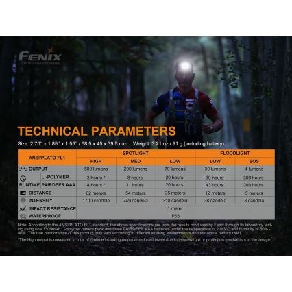 Fenix HL18RTRAIL - LED Nabíjacia čelovka LED/3xAAA IP66 500 lm 300 h