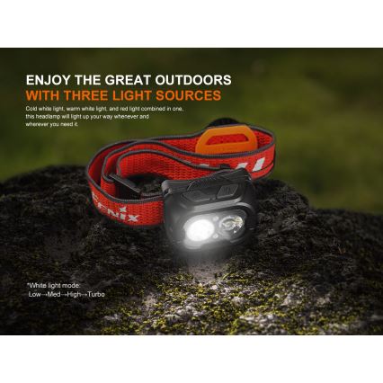 Fenix HL18RTV20BLC - LED Stmievateľná nabíjacia čelovka LED/USB/3xAAA IP66 800 lm 160 h 1900 mAh čierna/oranžová