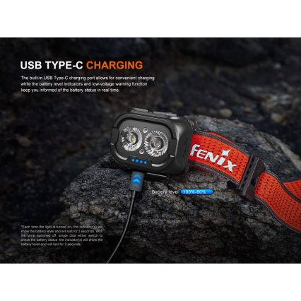 Fenix HL18RTV20BLC - LED Stmievateľná nabíjacia čelovka LED/USB/3xAAA IP66 800 lm 160 h 1900 mAh čierna/oranžová