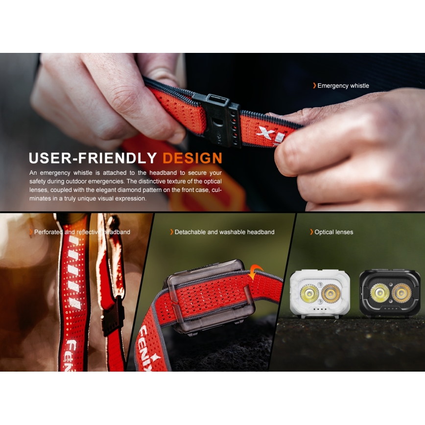 Fenix HL18RTV20BLC - LED Stmievateľná nabíjacia čelovka LED/USB/3xAAA IP66 800 lm 160 h 1900 mAh čierna/oranžová