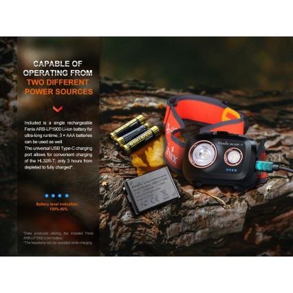Fenix HL32RTRED - LED Nabíjacia čelovka LED/USB/3xAAA IP66 800 lm 300 h červená/oranžová