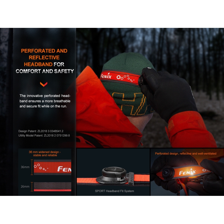 Fenix HL32RTRED - LED Nabíjacia čelovka LED/USB/3xAAA IP66 800 lm 300 h červená/oranžová