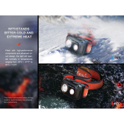 Fenix HL32RTRED - LED Nabíjacia čelovka LED/USB/3xAAA IP66 800 lm 300 h červená/oranžová