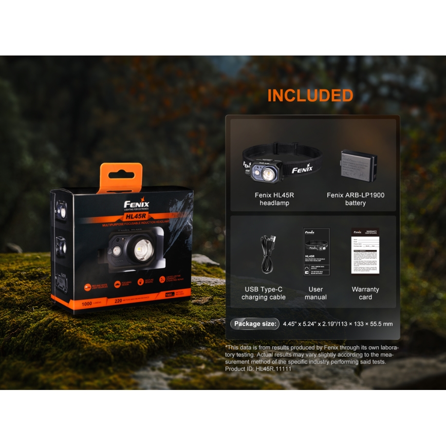 Fenix HL45R - LED Stmievateľná nabíjacia zaostrovacia čelovka LED/USB IP66 1000 lm 240 h čierna