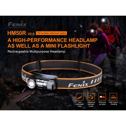 Fenix HM50RV20 - LED Nabíjacia čelovka 3xLED/USB/1xCR123A IP68 700 lm 120 h 700 mAh