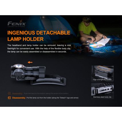 Fenix HM50RV20 - LED Nabíjacia čelovka 3xLED/USB/1xCR123A IP68 700 lm 120 h 700 mAh