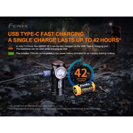 Fenix HM50RV20 - LED Nabíjacia čelovka 3xLED/USB/1xCR123A IP68 700 lm 120 h 700 mAh