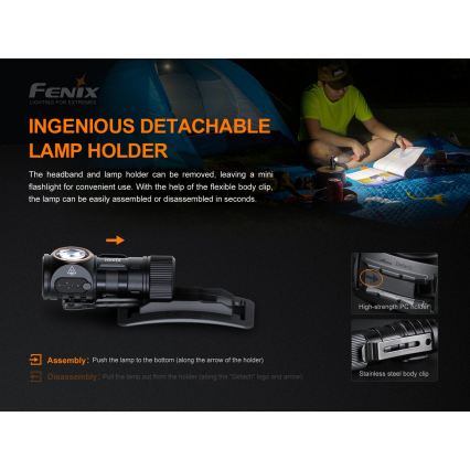 Fenix HM51RV30 - LED stmievateľná nabíjateľná čelovka LED/USB/1xCR123A 950 mAh IP68 860 lm 125 h oranžová
