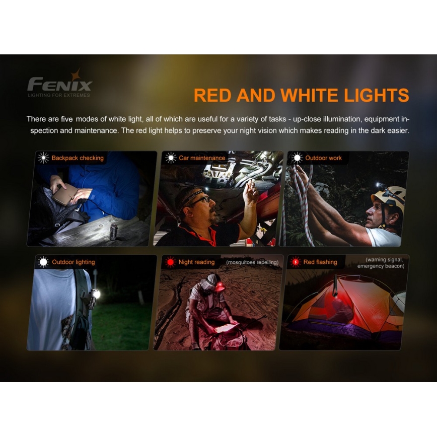 Fenix HM51RV30 - LED stmievateľná nabíjateľná čelovka LED/USB/1xCR123A 950 mAh IP68 860 lm 125 h oranžová