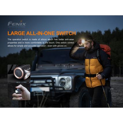 Fenix HM51RV30 - LED stmievateľná nabíjateľná čelovka LED/USB/1xCR123A 950 mAh IP68 860 lm 125 h oranžová