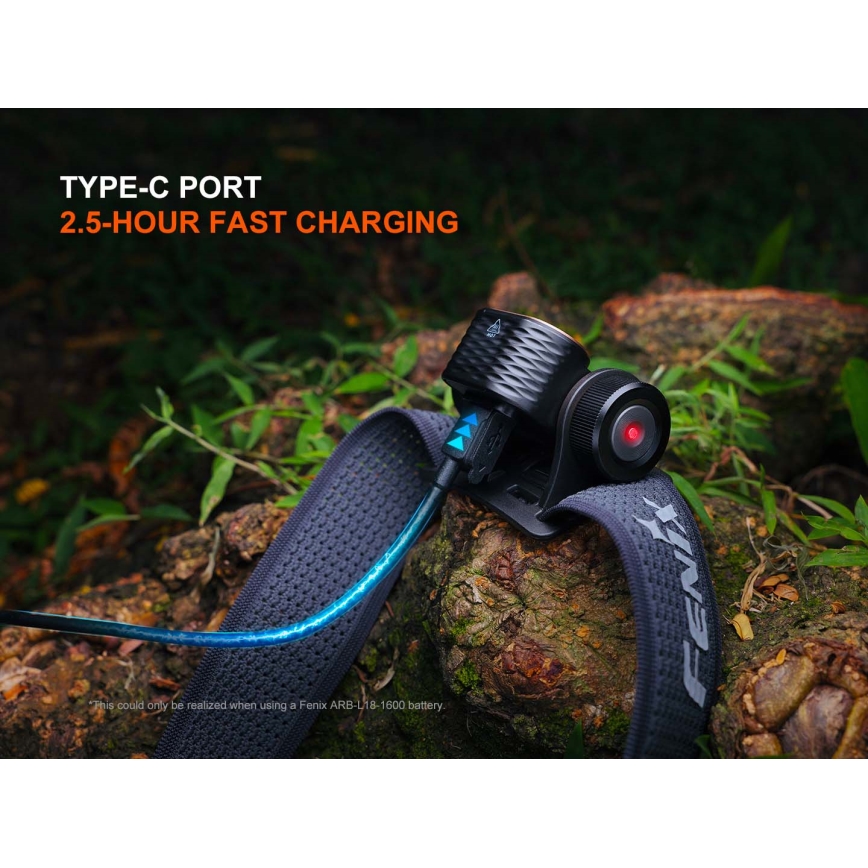 Fenix HM55RABL - LED stmievateľná nabíjateľná čelovka LED/USB/1xCR123A 1600 mAh IP68 1200 lm 141,2 h čierna